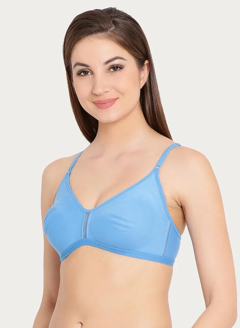 Clovia Blue Smoothie Non-Padded Non-Wired Full Coverage Bra in Powder Blue - Cotton Rich for Women | Best Price UAE